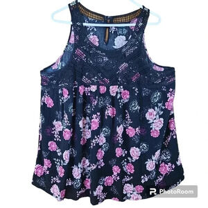 Torrid black floral gauze crochet sleeveless top